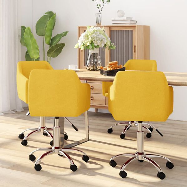 vidaXL Eetkamerstoelen draaibaar 4 st stof geel