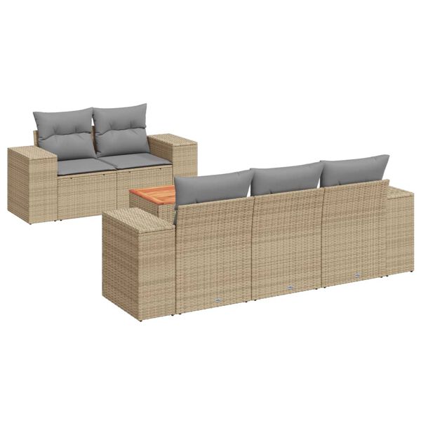 vidaXL 6-delige Loungeset met kussens poly rattan beige