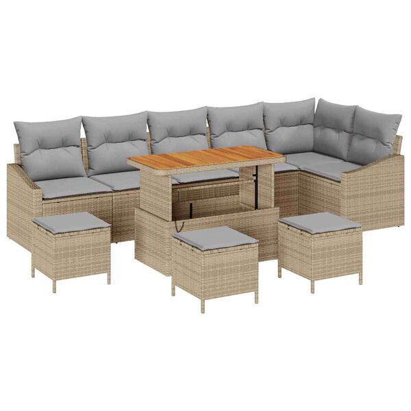 vidaXL Tuin Sofa Set met kussen 10 pcs Beige Poly riet