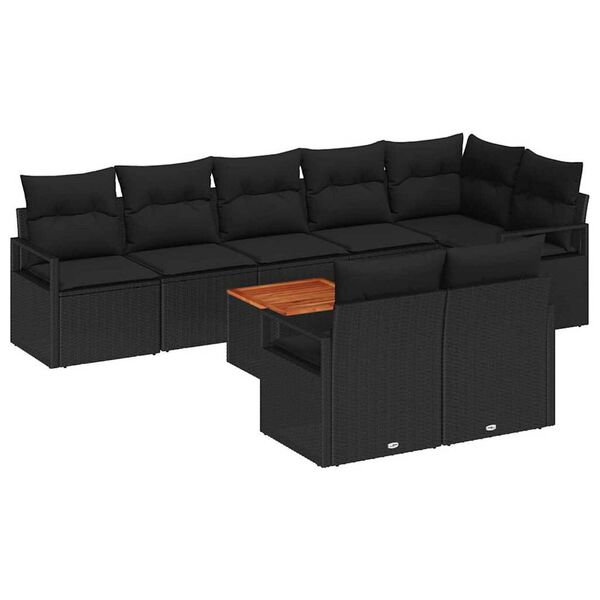 vidaXL Tuinbankenset met opslag 9 pcs Zwart poly rattan
