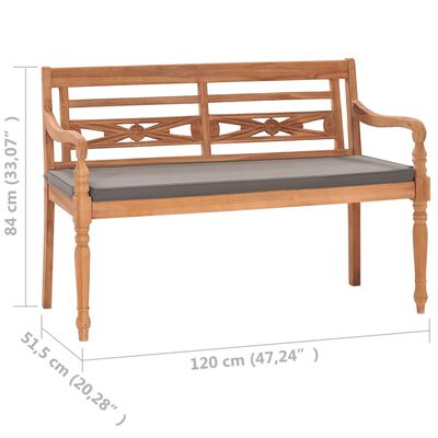 vidaXL Bank Batavia met donkergrijs kussen 120 cm massief teakhout