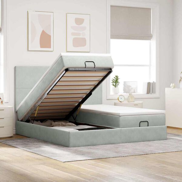 vidaXL Ottoman bed met matrassen 180x200cm fluweel lichtgrijs