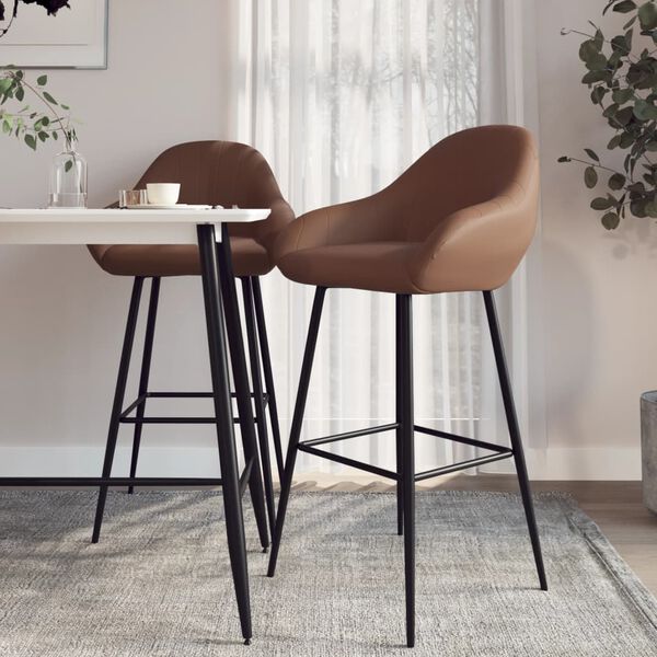 vidaXL Barkrukken 2 st kunstleer donkerbruin