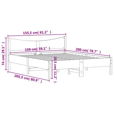 vidaXL Bedframe zonder matras massief grenenhout wit 150x200 cm