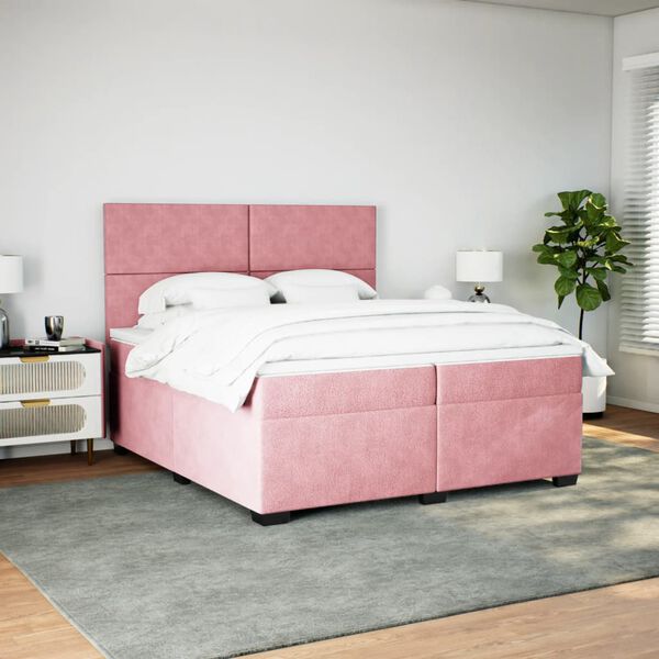 vidaXL Boxspring met matras fluweel roze 200x200 cm