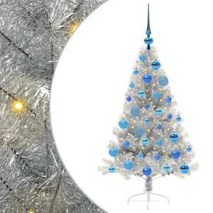 vidaXL Kunstmatig Voorverlicht Kerstboom met 150 LED Zilver 120 cm PET