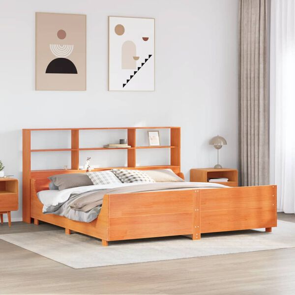 vidaXL Bed met boekenkast zonder matras hout wasbruin 180x200 cm
