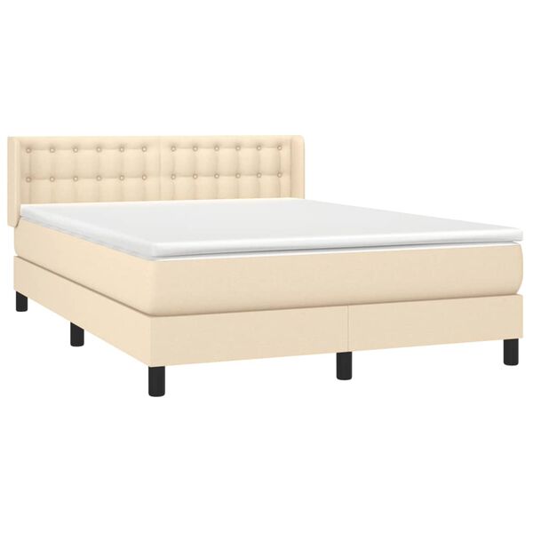vidaXL Boxspring met matras stof cr&egrave;mekleurig 140x190 cm