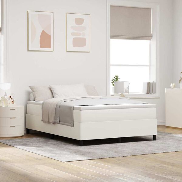 vidaXL Boxspring bed Cr&egrave;me en Wit 203 x 160 x 60 cm Katoenen stof