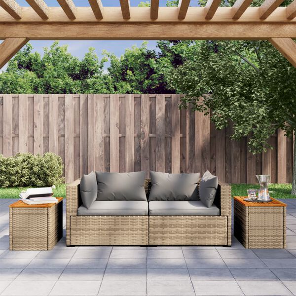 vidaXL Tuinbijzettafels 2 st 55x34x37 cm poly rattan en hout beige