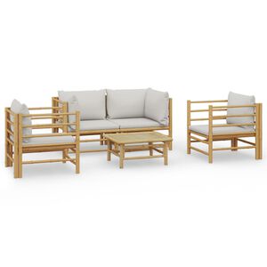 vidaXL 5-delige Loungeset met kussens bamboe lichtgrijs