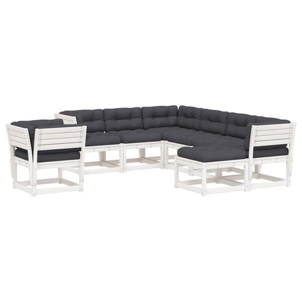 vidaXL 8-delige Loungeset met kussens massief grenenhout wit
