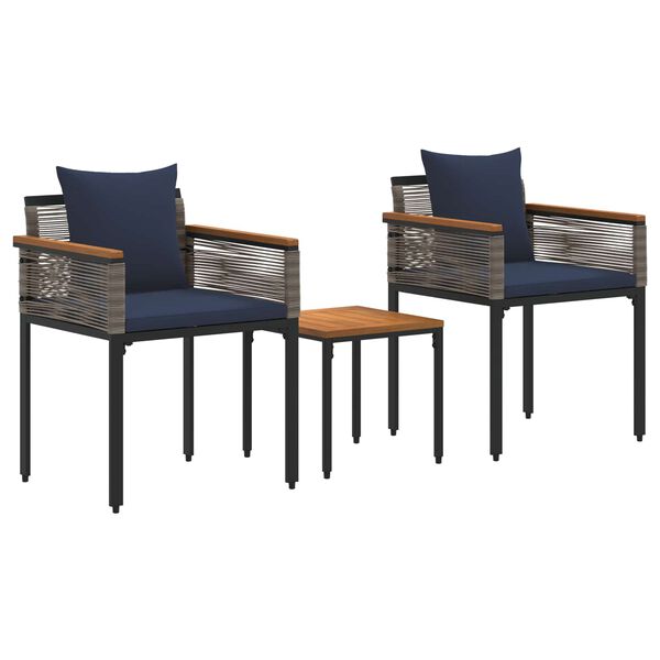 vidaXL Buitenmeubelset met kussen 3 pcs Grijs en Marineblauw PE Rattan