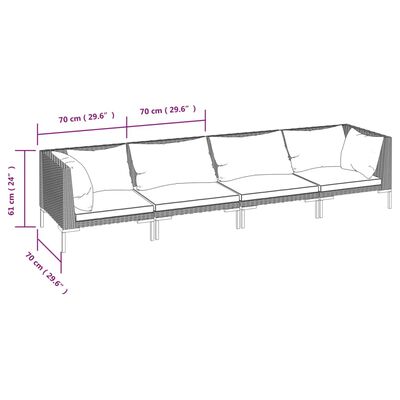 vidaXL 4-delige Loungeset met kussens poly rattan donkergrijs