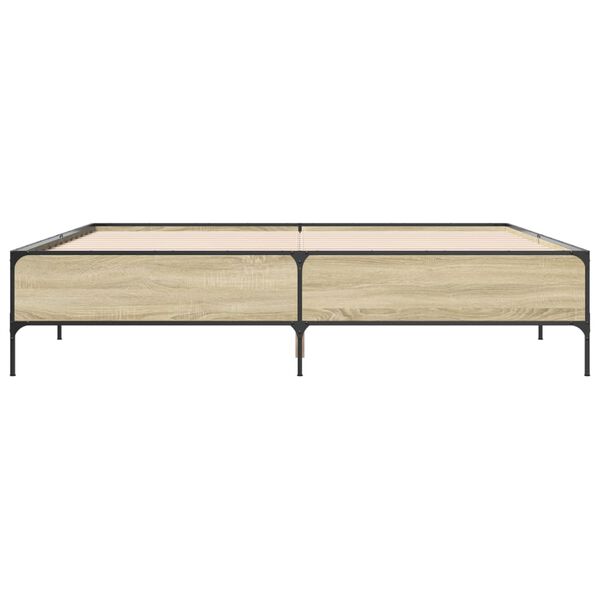 vidaXL Bedframe bewerkt hout metaal sonoma eikenkleurig 200x200 cm