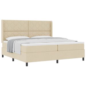 vidaXL Boxspring bed met matras met hoofdeinde Cr&egrave;me 200 x 200 cm Stof