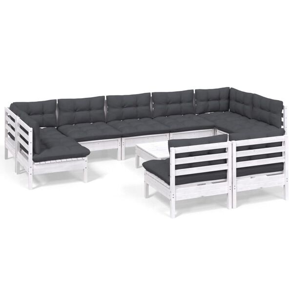 vidaXL 10-delige Loungeset met kussens massief grenenhout wit