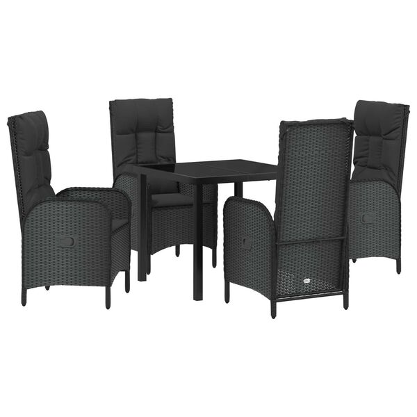 vidaXL Tuin eettafelset met kussen 5 pcs Zwart poly rattan