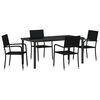 vidaXL Tuin eettafelset met kussen 5 pcs Zwart poly rattan