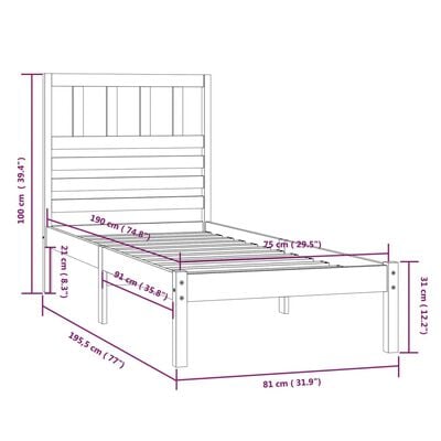 vidaXL Bedframe zonder matras massief grenenhout wit 75x190 cm