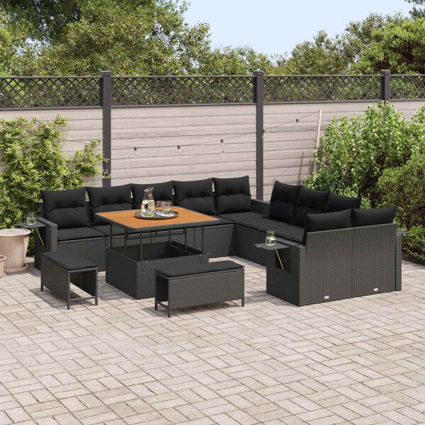 vidaXL Tuin Sofa Set met kussen met opslag 13 pcs Zwart poly rattan