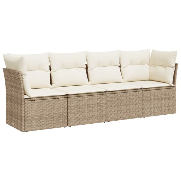 vidaXL 4-delige Loungeset met kussens poly rattan beige