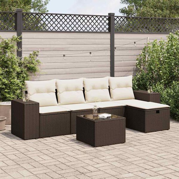vidaXL 6-delige Loungeset met kussens poly rattan bruin