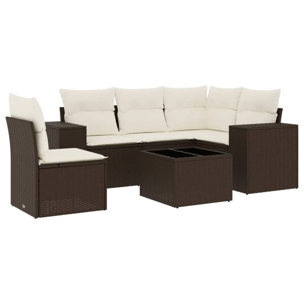 vidaXL 6-delige Loungeset met kussens poly rattan bruin