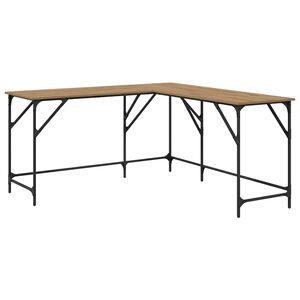 vidaXL Bureau Artisan Eiken Bewerkt hout 149 x 149 x 75 cm