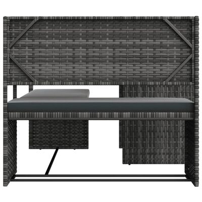 vidaXL Tuinbank met tafel en kussens L-vormig poly rattan grijs