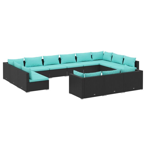 vidaXL 13-delige Loungeset met kussens poly rattan zwart