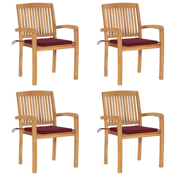 vidaXL Tuinstoelen stapelbaar 4 st met kussens massief teakhout