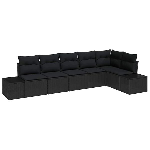 vidaXL Tuin Sofa Set met kussen met opslag 6 pcs Zwart poly rattan