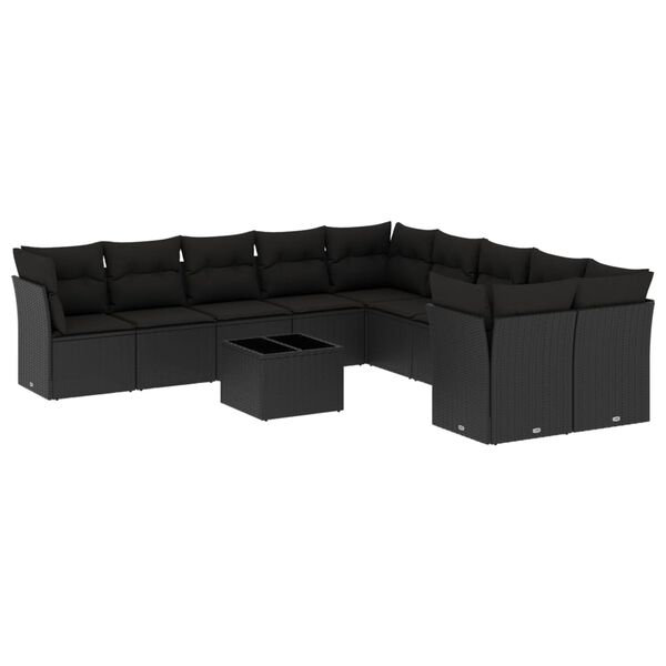 vidaXL 11-delige Loungeset met kussens poly rattan zwart