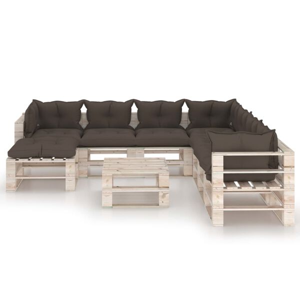 vidaXL 9-delige Loungeset met kussens pallet grenenhout