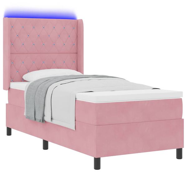 vidaXL Boxspringbed met matras met LED Roze 90 x 190 cm Fluweel