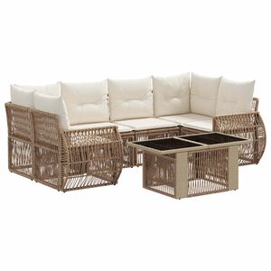 vidaXL Tuinbankenset 7 st Beige en Cr&egrave;me Wit poly rattan