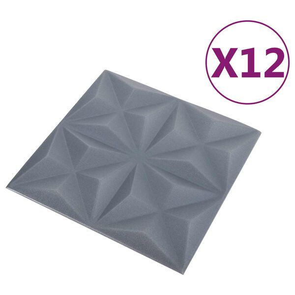 vidaXL Wandpanelen 12 pcs Origami Grijs 50 x 50 cm XPS Schuim