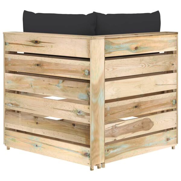 vidaXL Hoekbank sectioneel met kussens groen ge&iuml;mpregneerd hout