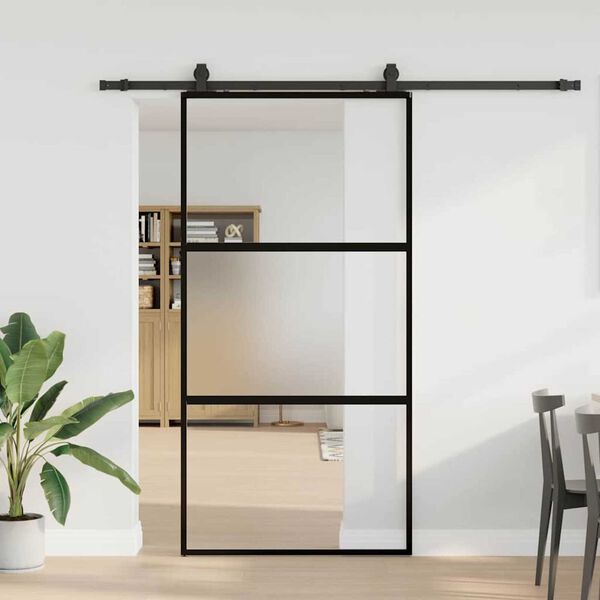 vidaXL Schuifdeur met beslagset 102,5x205 cm gehard glas zwart