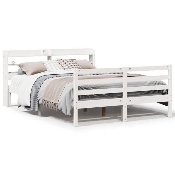 vidaXL Bedframe met hoofdbord massief grenenhout wit 120x190 cm