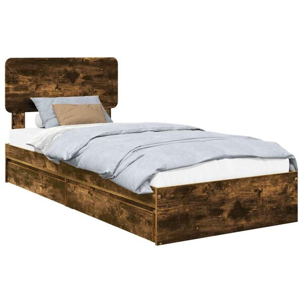vidaXL Opslag bed met lade Gerookt eiken 75 x 190 cm Bewerkt hout