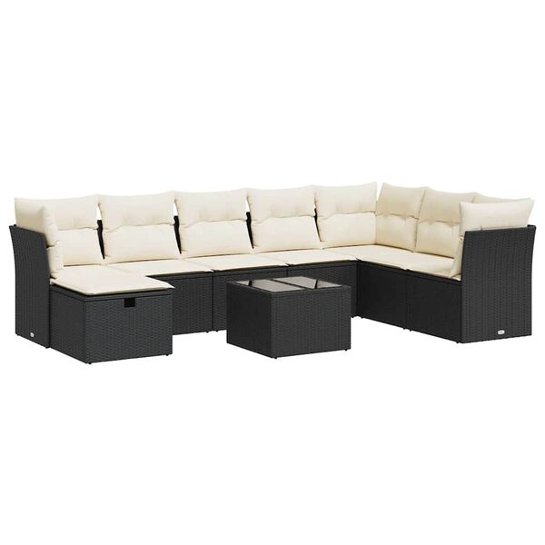 vidaXL 9-delige Loungeset met kussens poly rattan zwart