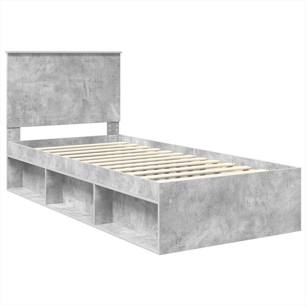 vidaXL Bedframe met hoofdeinde Beton 90 x 200 cm Massief grenenhout