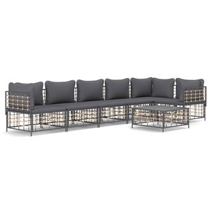 vidaXL 7-delige Loungeset met kussens poly rattan antracietkleurig