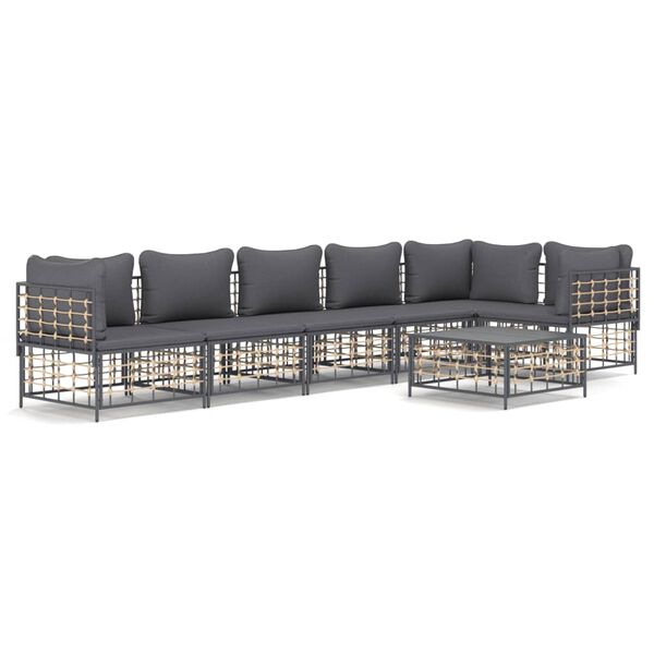 vidaXL 7-delige Loungeset met kussens poly rattan antracietkleurig