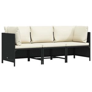 vidaXL Tuinbank 3-zits met kussens poly rattan zwart