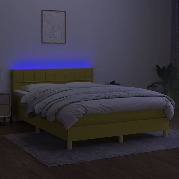 vidaXL Boxspring met matras en LED stof groen 140x200 cm