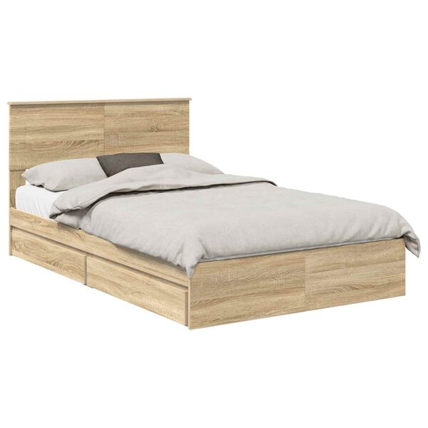 vidaXL Opslag bed met lade Sonoma Eiken 135 x 190 cm Bewerkt hout