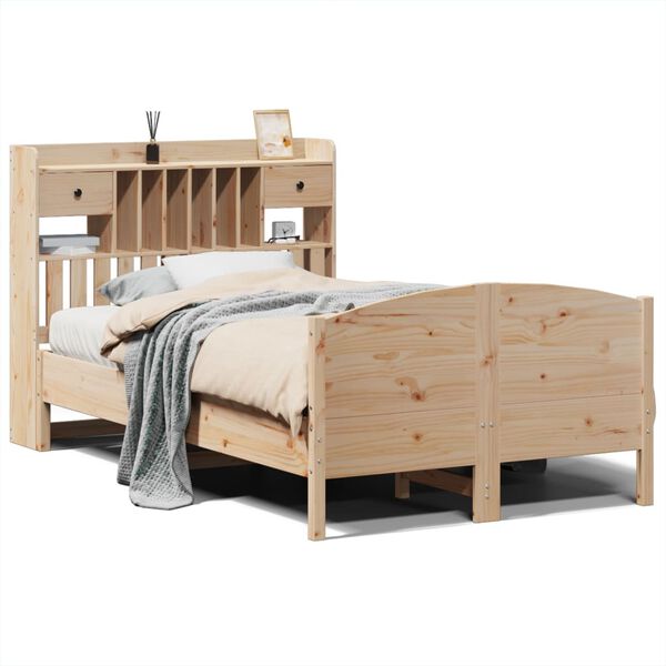 vidaXL Bed met boekenkast zonder matras massief grenenhout 135x190 cm